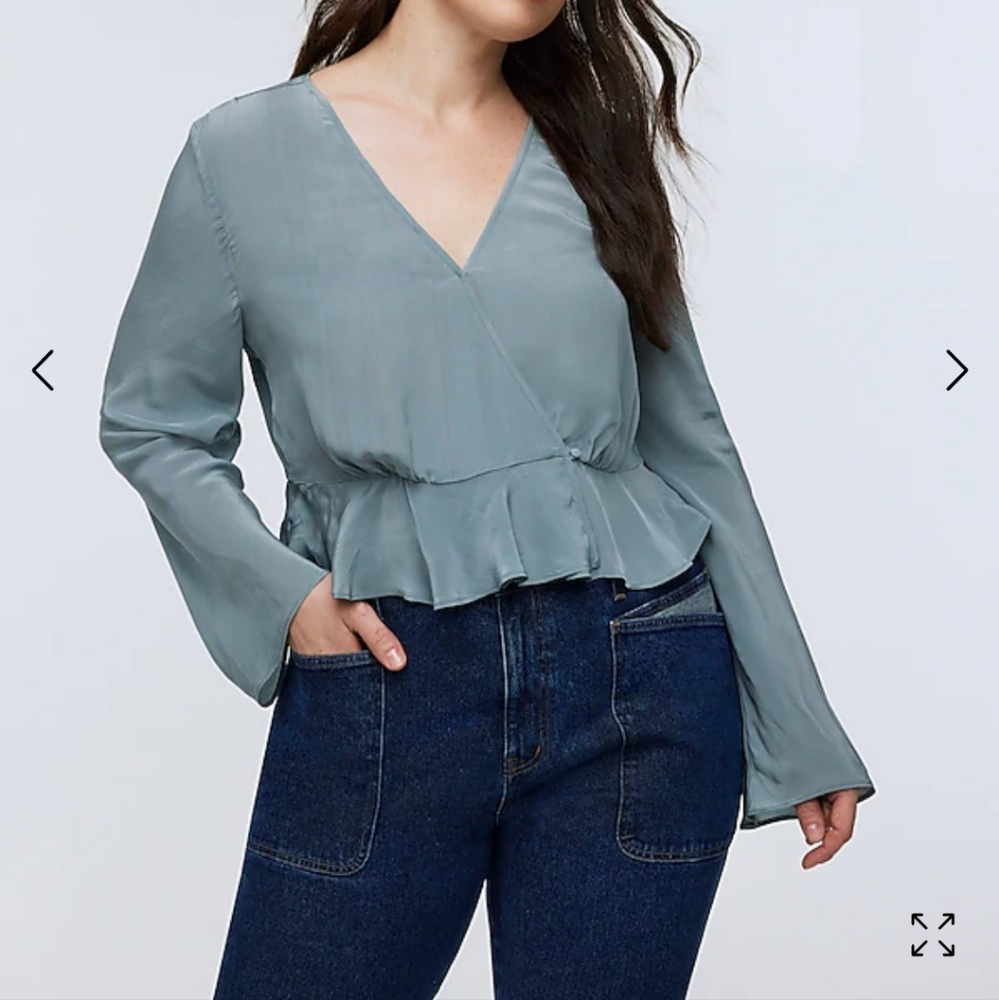 Madewell bell sleeve peplum wrap shirt